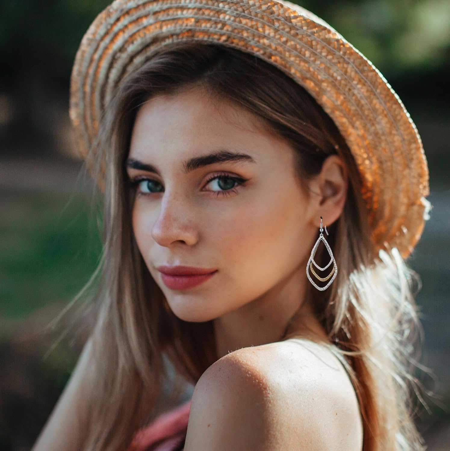 Mixed Metal Gold and Silver Two Tone Earrings for Women Dangling Boho Hammered Geometric Dangle Hoop Drop Earrings Jewelry Accessories - Image 6