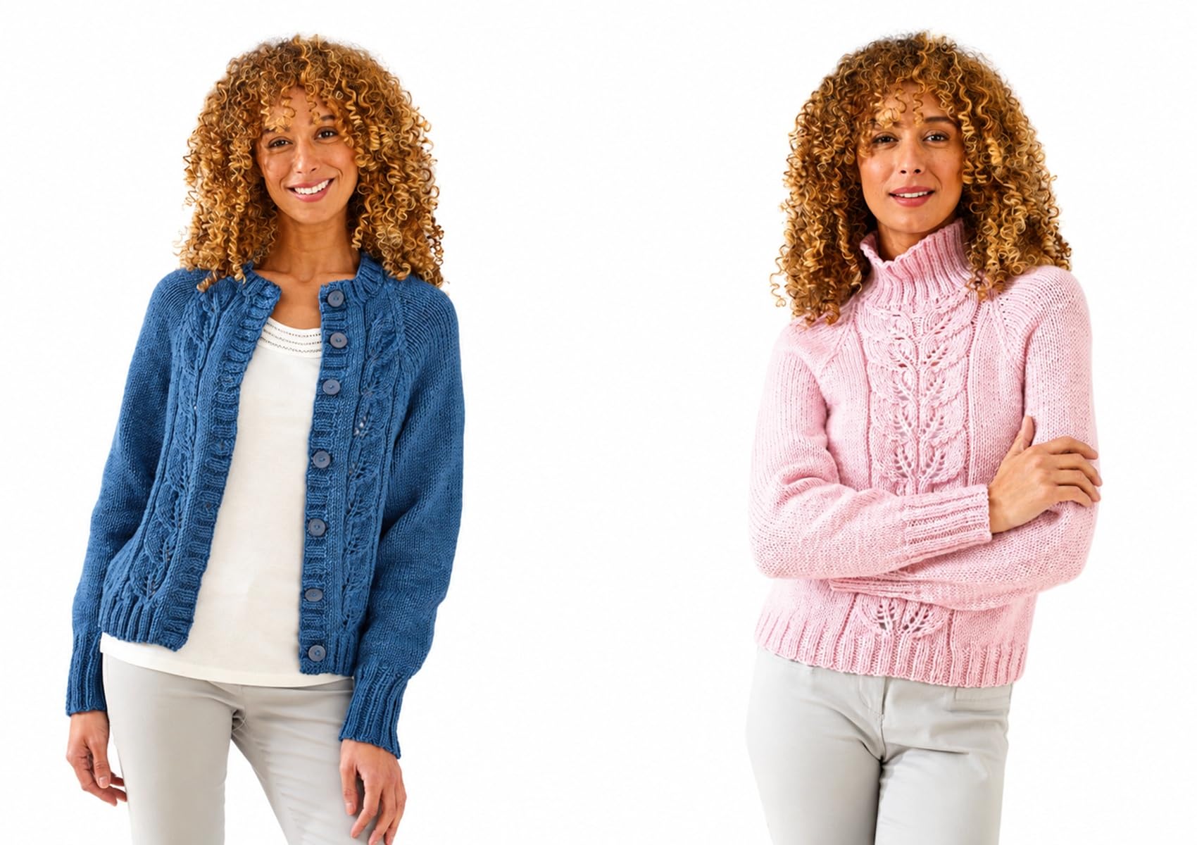 King Cole Ladies Chunky Knitting Pattern Raglan Sleeve Lace Jumper Cardigan 5893