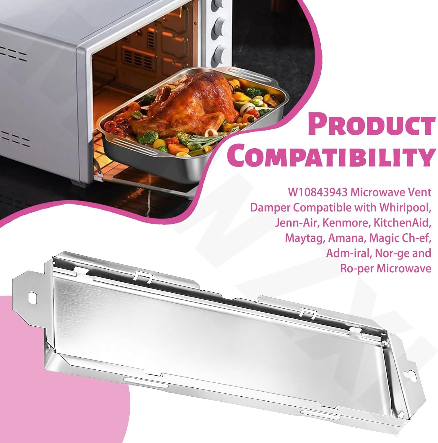 W10843943 Microwave Vent Damper for Whirlpool Kitchenaid Kenmore Machine
