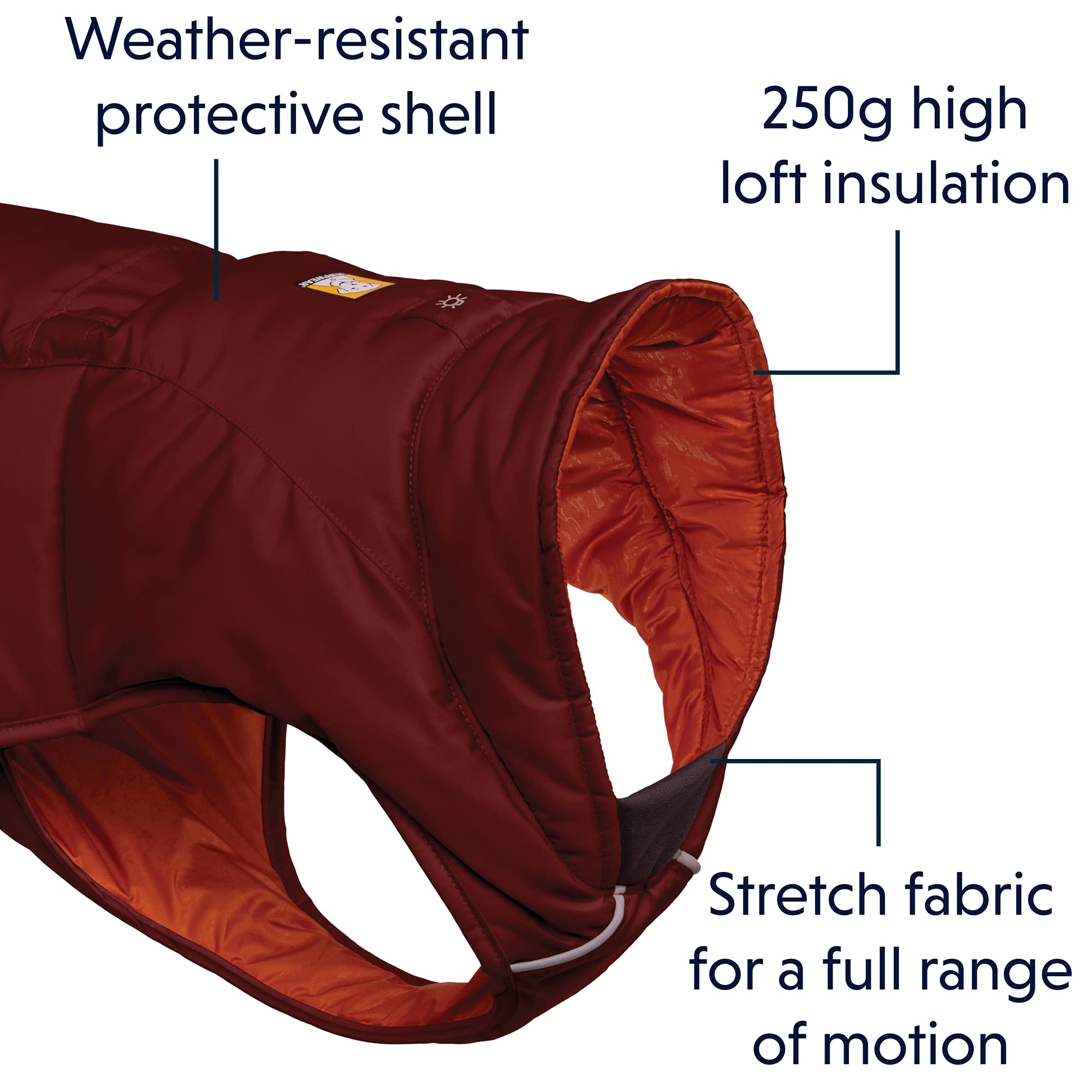 RUFFWEAR Quinzee Jacket, Packable Insulated Winter Coat for Dogs X-Large, Fired Brick, XL - Image 3