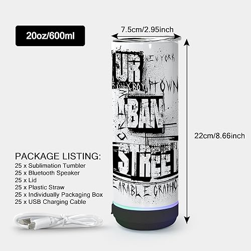 Miniatura 6 de sweet grain Vaso de altavoz de música (paquete de 25) Vaso de sublimación de 20 oz delgado y recto con altavoz, popote y cable de carga USB, vaso