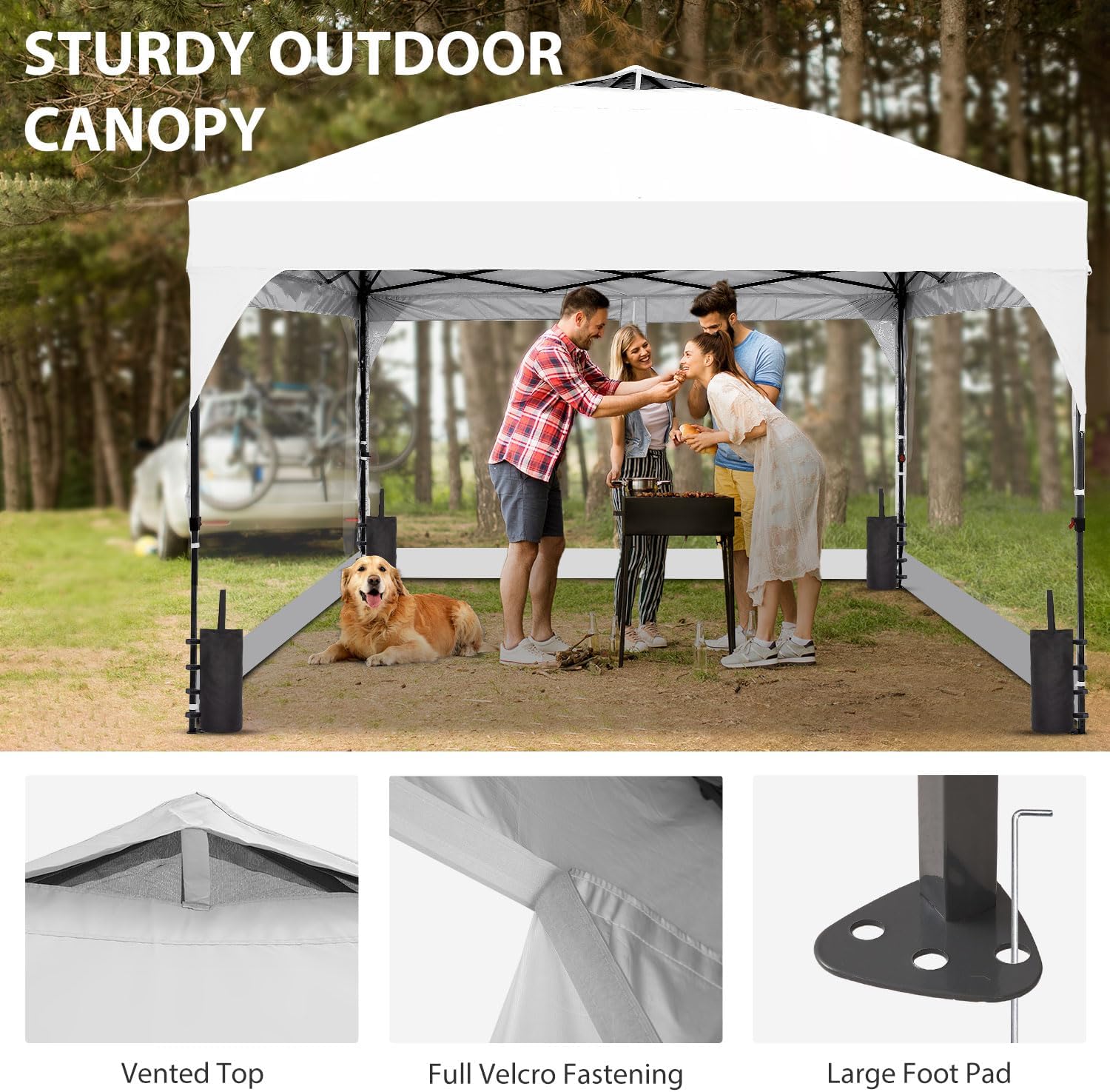 10x10 FT Pop Up Canopy with 4 Clear PVC Sidewalls, Instant 1-Button Push Canopy Tent for Outdoor Activities & Events