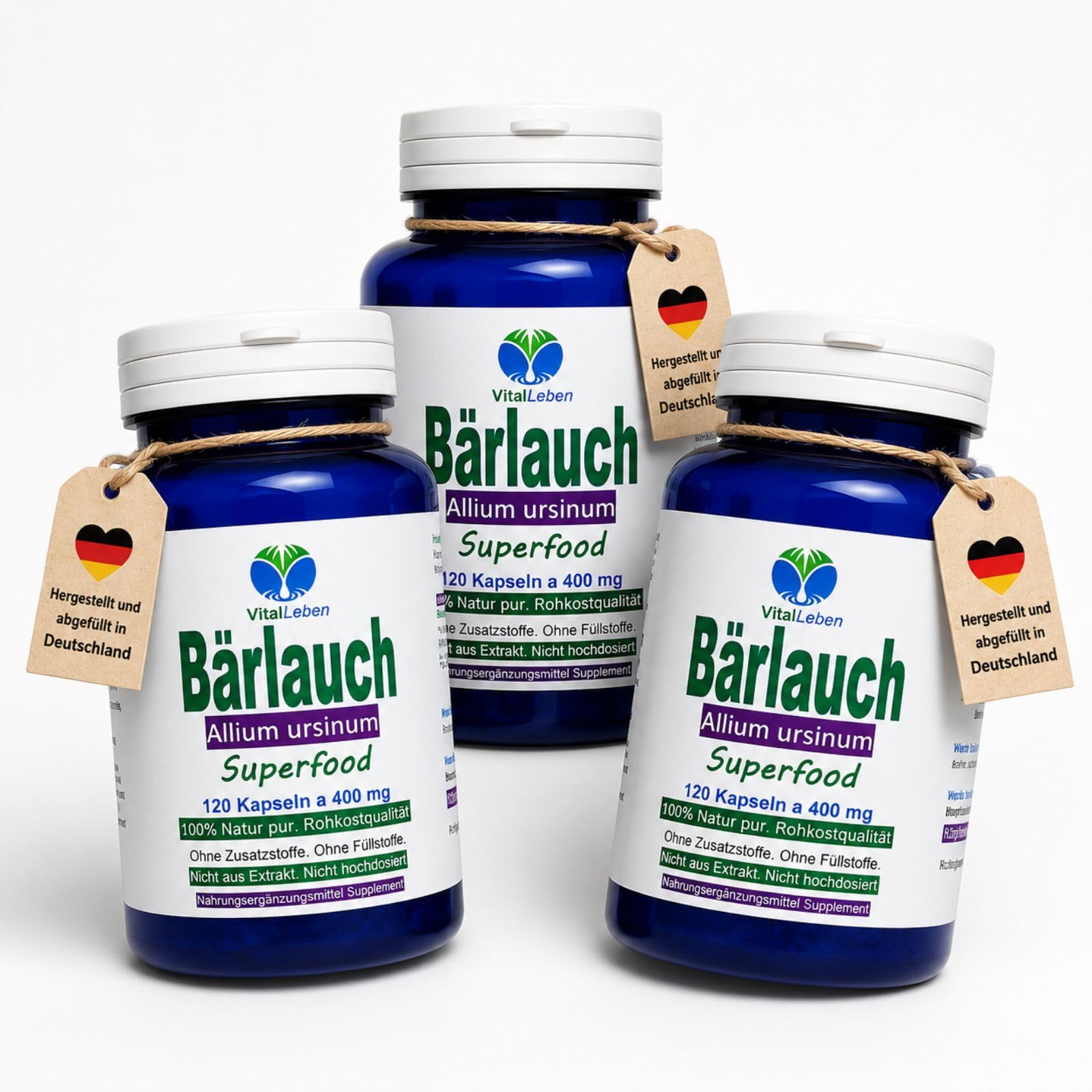 Bärlauch 360 (3x120) Kapseln Wildwuchs Frischblatt Bärlauch wilder Knoblauch. Natürliche Schwefelquelle, geruchlos, ohne Aufstoßen. Natur pur. Kein isoliertes Extrakt. Ohne Zusatzstoffe. 26795-3
