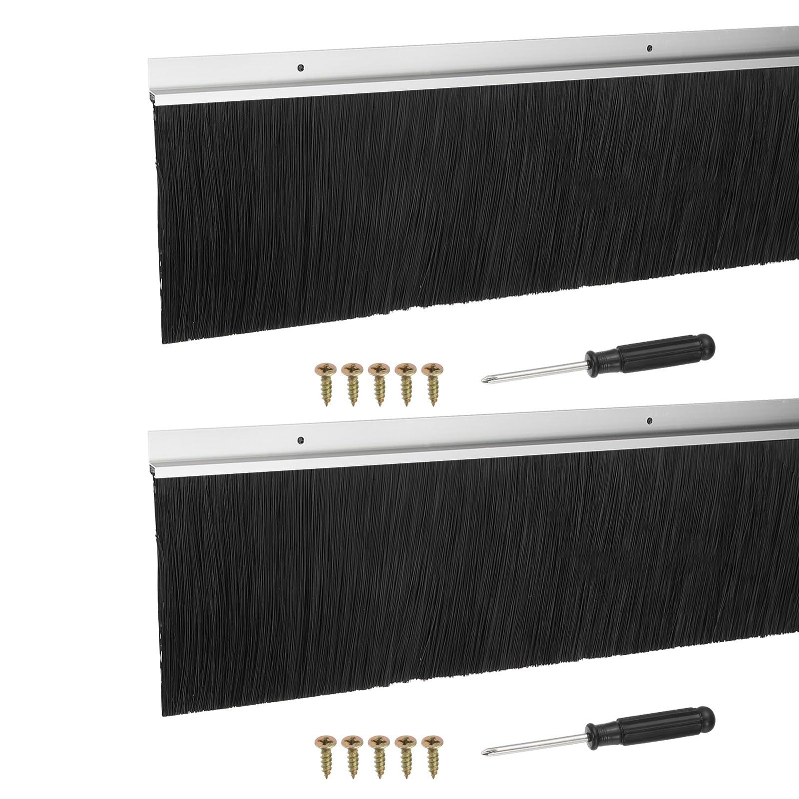 YELARXI Door Sweep Aluminum Alloy Brush Sweeps, 100mm Black PP Brush 1000 x 125mm Fit for Gaps of Door Bottom - H-Shape Holder (2 Pcs, Silver)