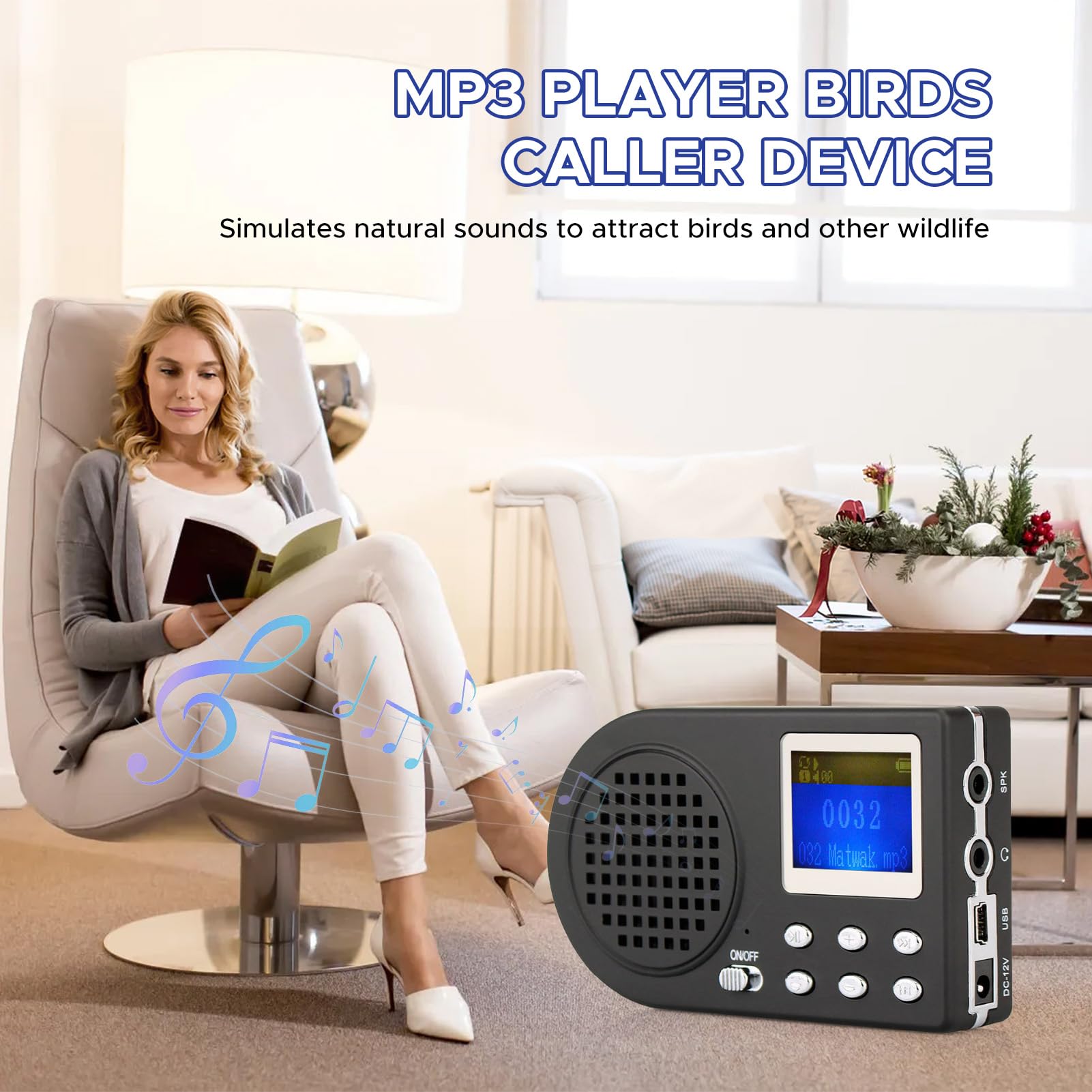 Buachois Altavoz de Sonido de chirring, Amplificador de chirrido de pájaros al Aire Libre con un Remoto inalámbrico 110 Animales Sonidos mp3 Altavoz (Sin Control Remoto)