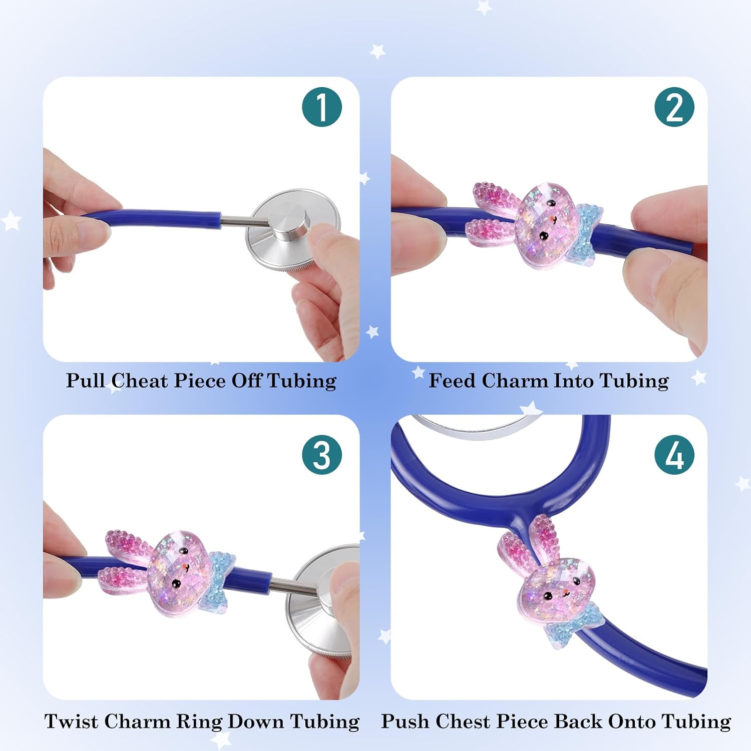 Marine Animals Stethoscope Charm for Nurse Rubber Cute Whales | Includes 10 Pieces. Soft Rubber Material. Personalized Medical ID Tag Decor