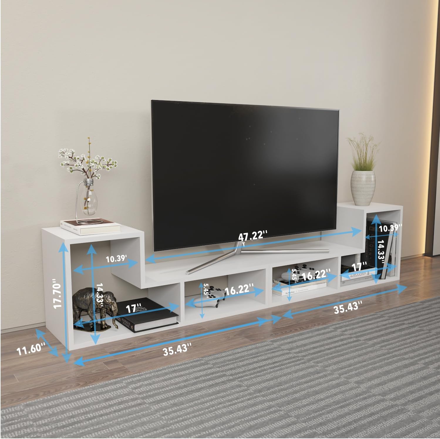 Decorotika Cubicco 2 Pieces Modular TV Stand with Open Shelves (White)