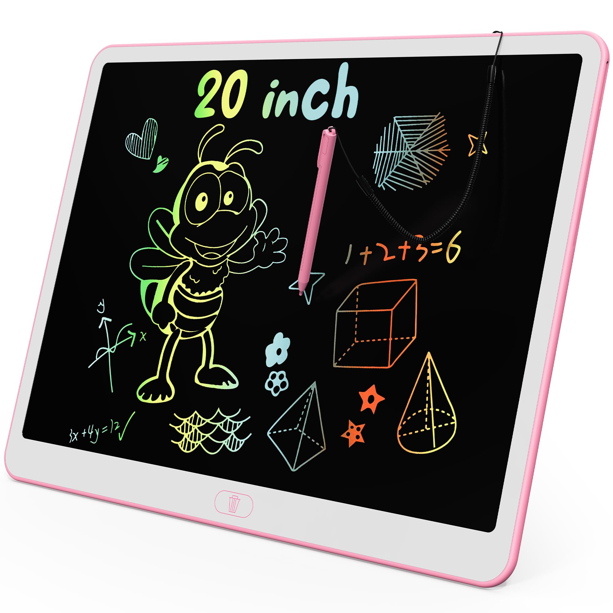 KOKODI LCD Writing Tablet, 20 Inch Colorful Toddler Doodle Board Drawing Tablet, Erasable Reusable Electronic Drawing Pads, Educational and Learning Toy for 3-6 Years Old Boy and Girls(Pink)