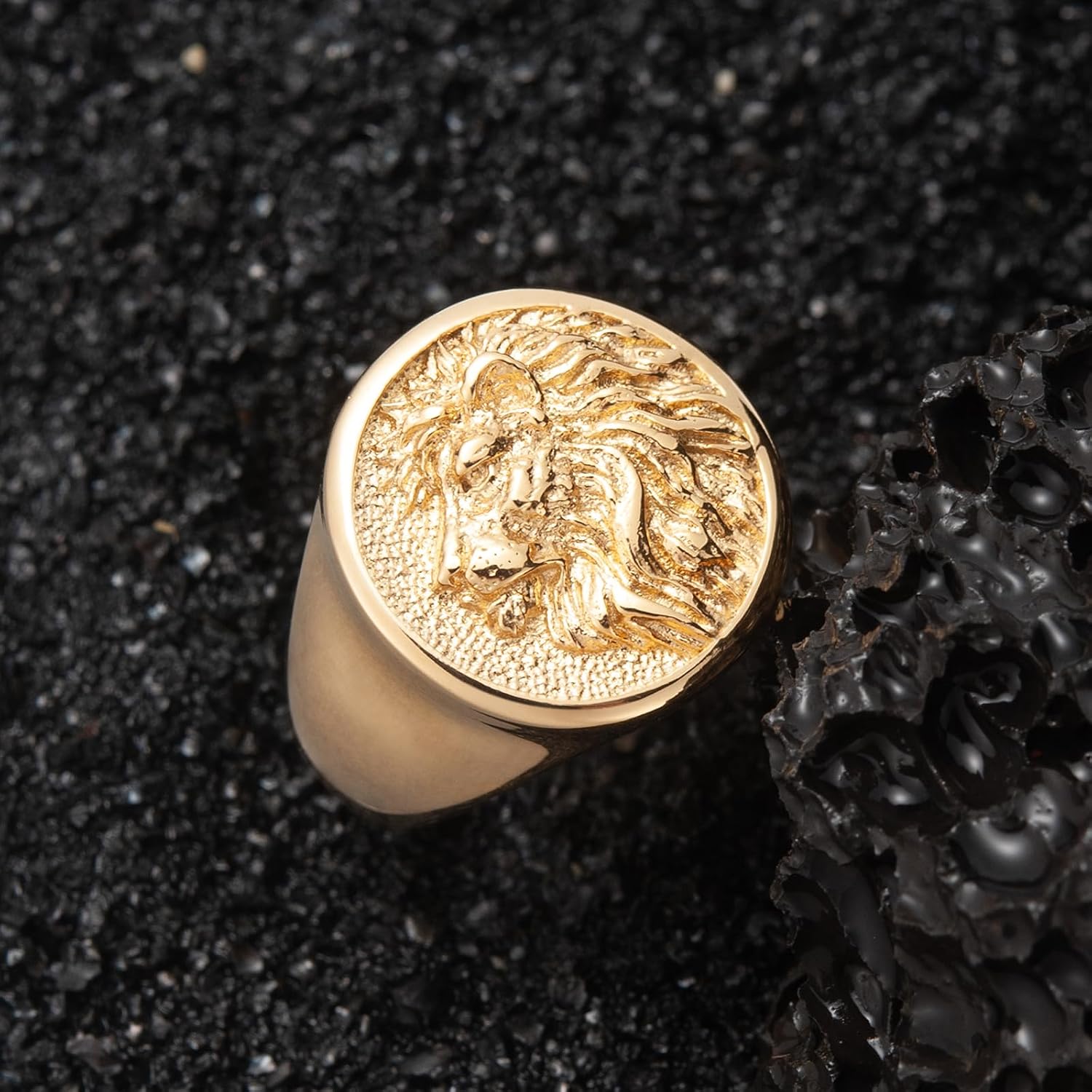 Mens Signet Ring Stainless Steel Lion Eagle Head Statement Rings Jewelry for Men Size 8/9/10/11/12/13
