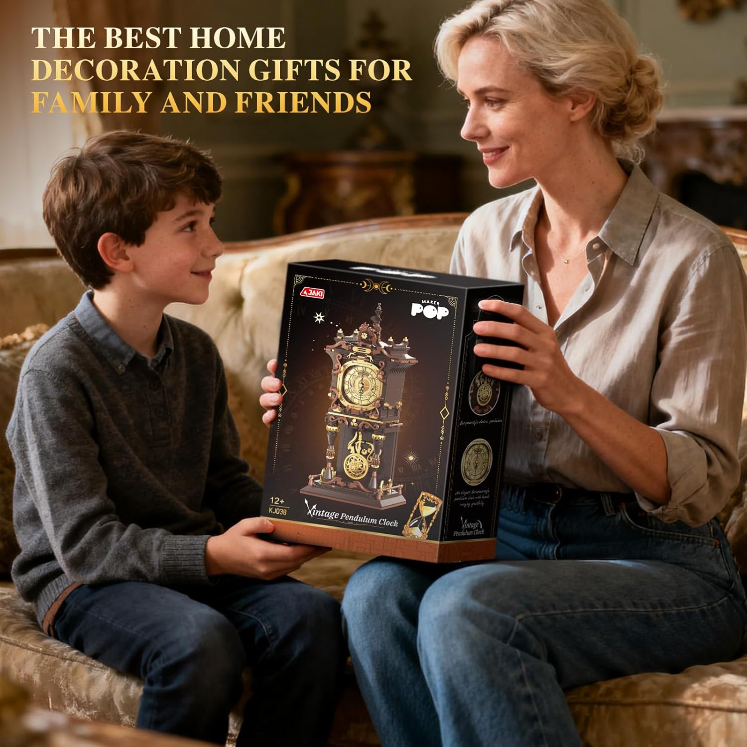 JAKI Vintage Swing Clock Building Blocks Set Real Working Mechanical Clock with Moving Pendulum & Rotating Dial, Retro Steampunk Home Decor Gift for Adults & Teens, Gifts for Birthdays and Christmas