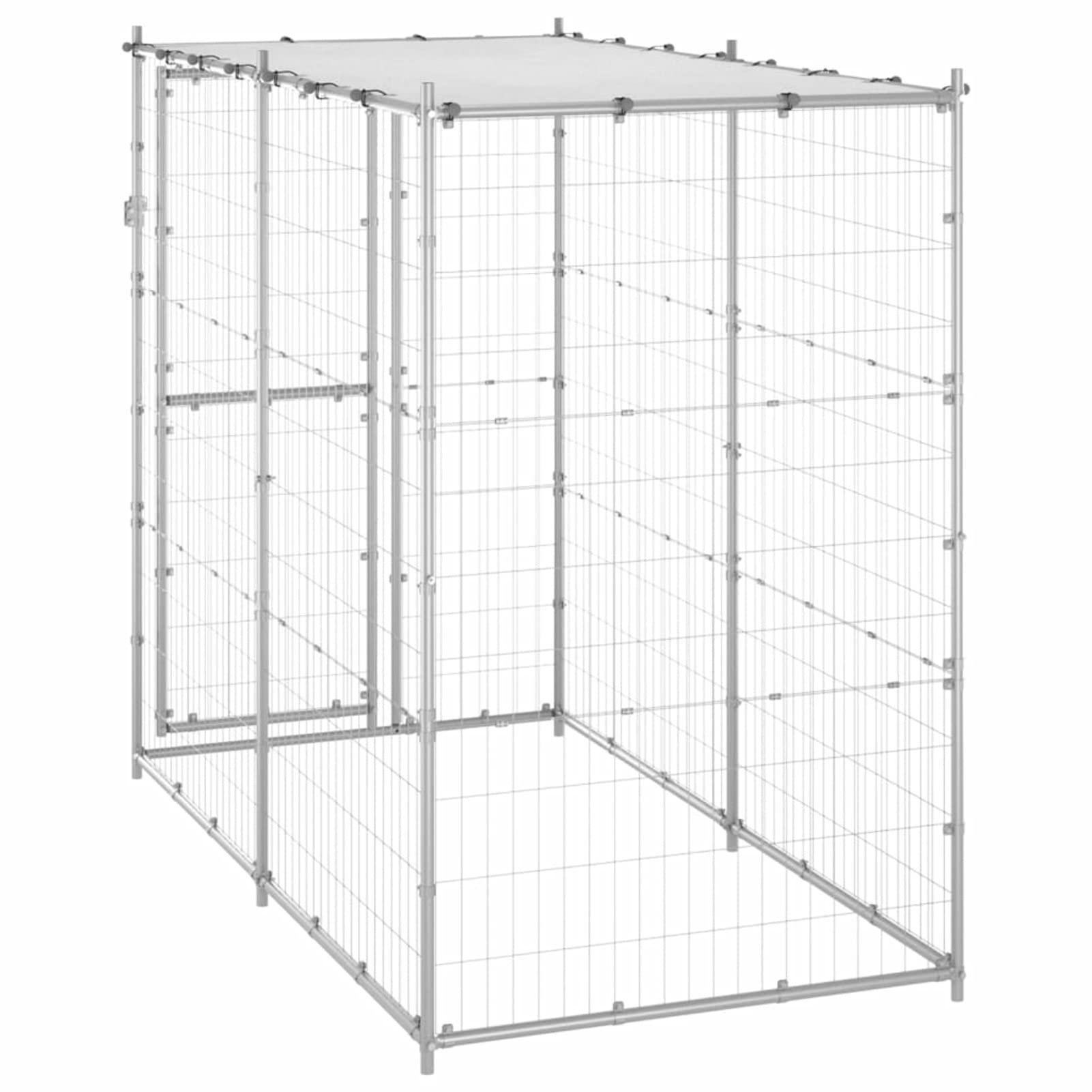 Festnight Perrera de Exterior de Acero con Techo, Jaula Gatos, Jaula para Perros, Casa De Perros Exterior, Plateado, 110 x 220 x 180 cm