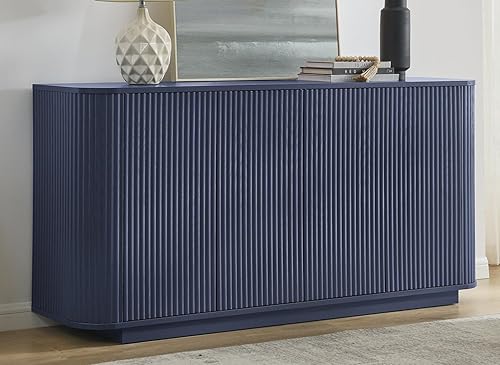 Miniatura 10 de LKTART Aparador de 64 pulgadas con almacenamiento, armario de almacenamiento de madera acanalada, aparador Credenza con estantes ajustables, resorte