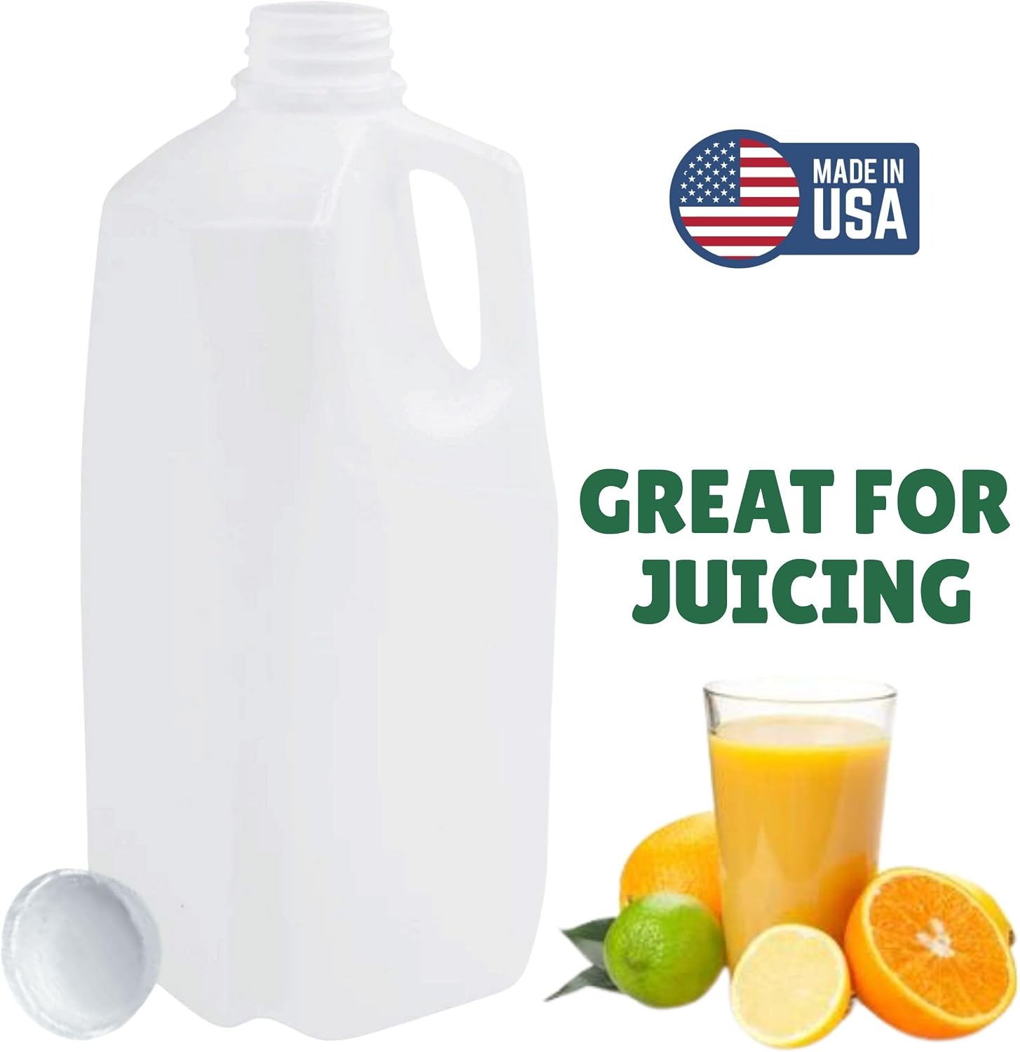 [20 Pack] Half Gallon Jugs Bottles (64 oz) with Tamper Evident White Screw Caps – Great for Homemade Juices, Milk, Smoothies, Tea and Other Beverages - Food Grade BPA Free