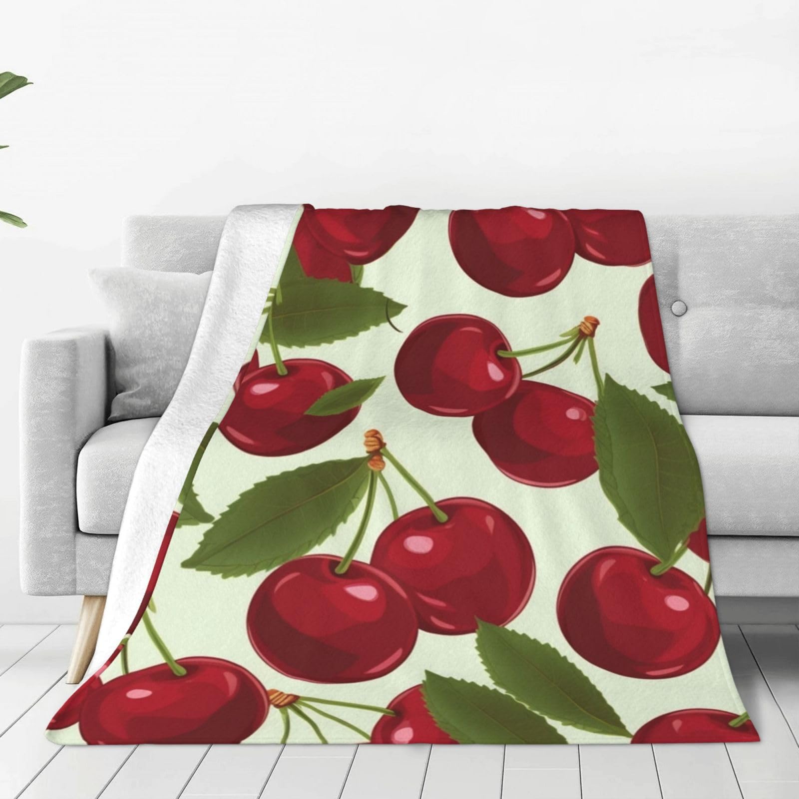 KLOPH Cherry Fruit Throw Blanket 40"x30" Flannel Fluffy Warm Blanket for Couch, Reversible Plush Blankets for Bed, Comfy Fuzzy Blanket for Sofa, Plush Lightweight-Blankets for All Season