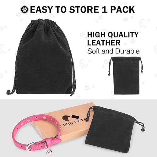 Miniatura 4 de Collares de cuero para gatos con campana y cinturón elástico de seguridad, collar de hebilla ajustable de estrella y luna personalizado para gatos