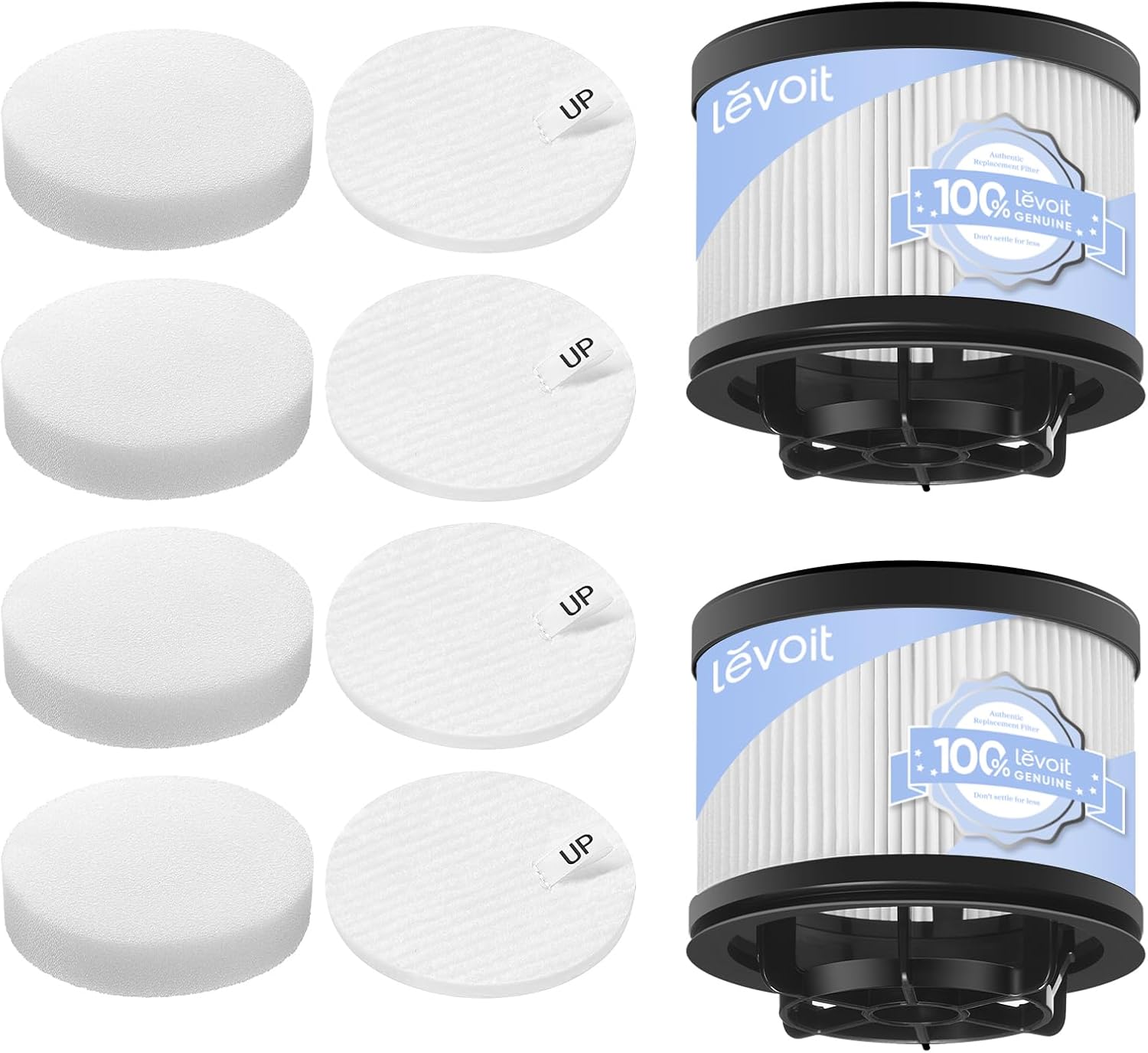 LEVOIT LVAC-300 / LVAC-200 MAX Vacuum Cleaner Replacement Filter, 4 Pre-Motor Filters 2 HEPA Filters, White