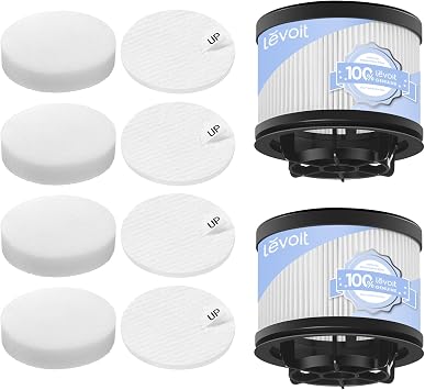 LEVOIT Genuine Replacement Filters for LVAC-300, LVAC-200 MAX, VortexIQ Series, Includes 4 Pre-Motor Filters & 2 HEPA Filters, White