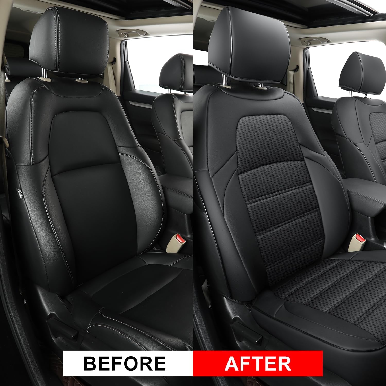 RISINGSTAR CRV Seat Covers, Faux Leather, fit for 2017-2022 Honda CRV EX-L EX Touring LX Special Edition SUV(2017-2022, Black)