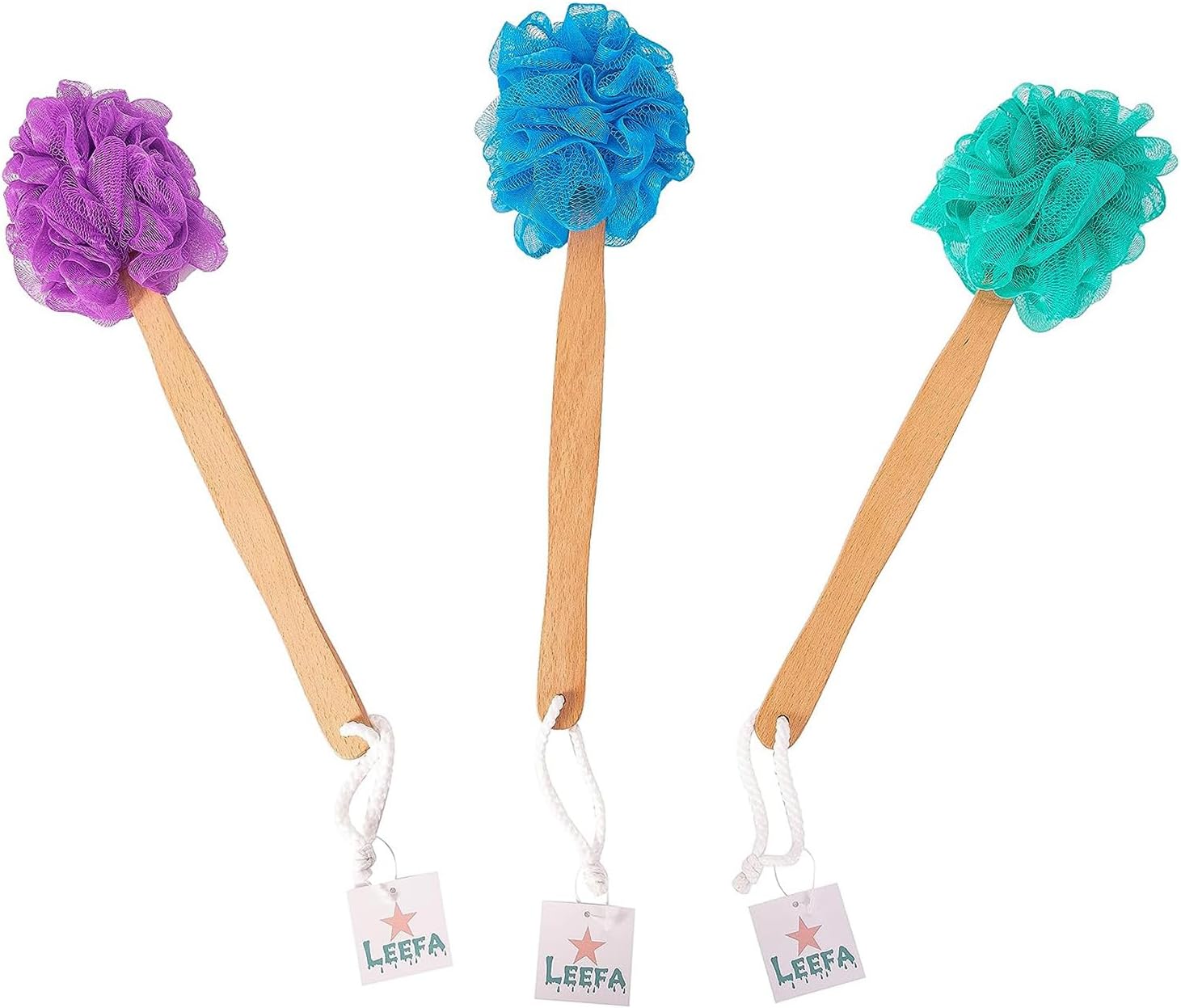 LEEFA 3Pack Back Scrubber Loofah on A Stick