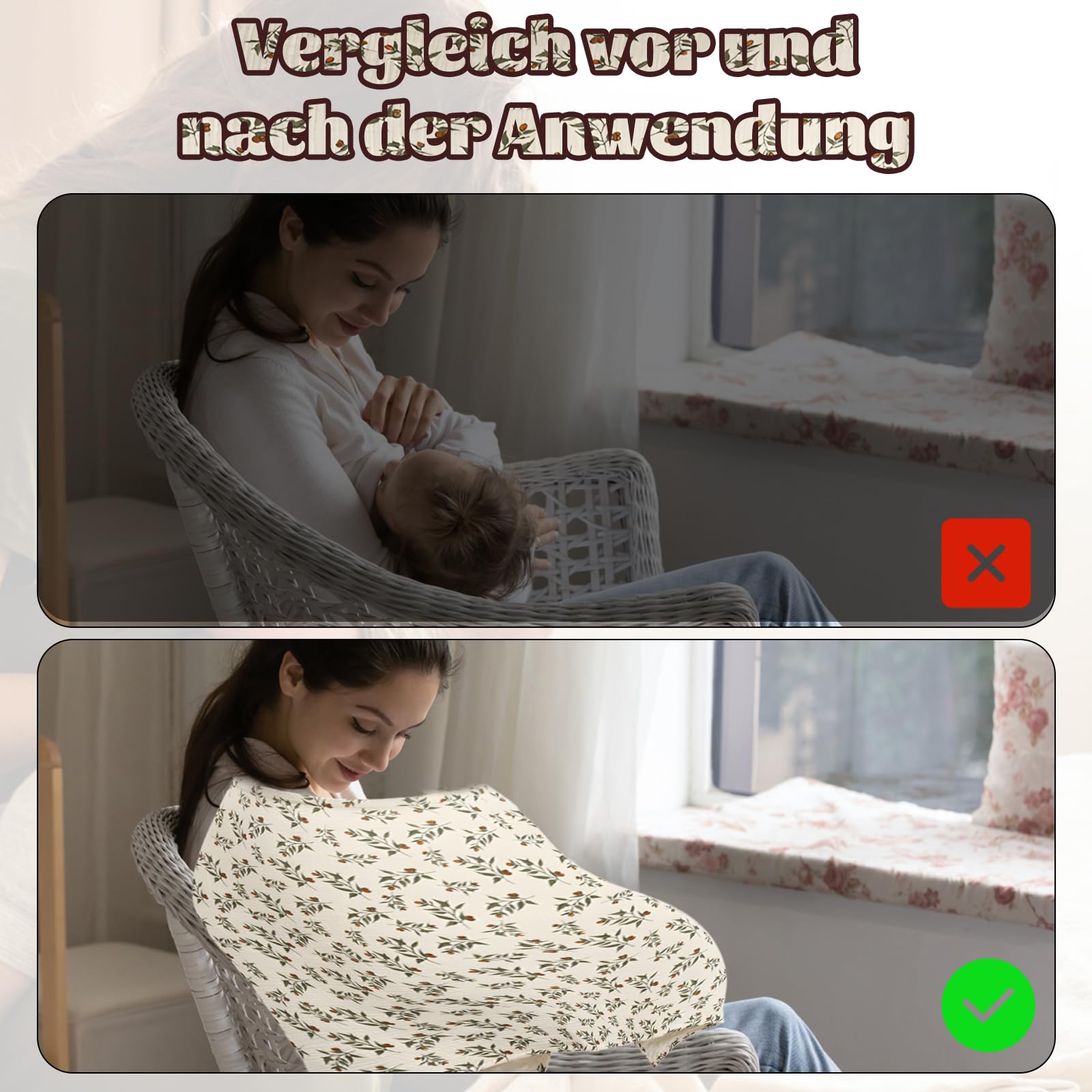 Couverture d'allaitement kaki en mousseline 100% coton, tablier doux et respirant pour bébé