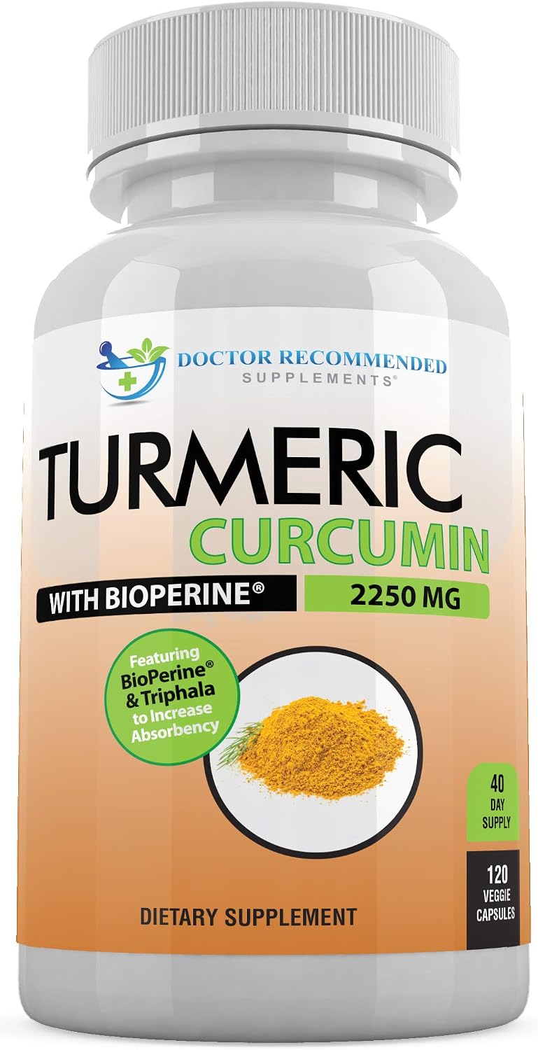 Turmeric Curcumin - 2250mg/d - 120 Veggie Capsules - 95% Curcuminoids with Black Pepper Extract (Bioperine) - 100% Organic - Most Powerful Turmeric Supplement with Triphala