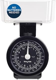 Salter Küchenwaage Analog 5kg, Mechanische Küchenwaage mit Schüssel, Waage Küchenwaage Retro Design, Spülmaschinenfeste Backwaage mit Zuwiegefunktion, Gut Lesbares Zifferblatt