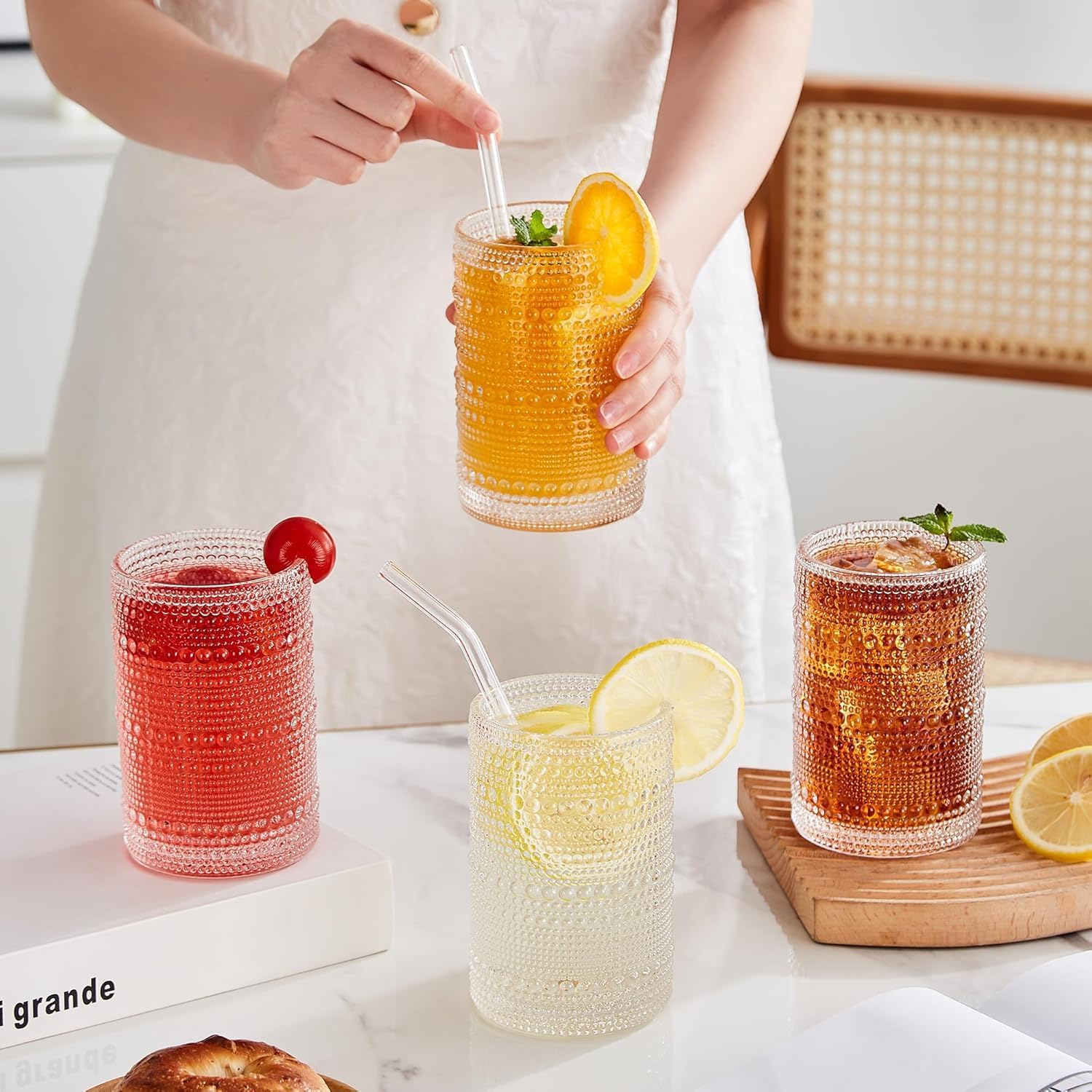 Vintage Hobnail Drinking Glasses Set of 12, 15oz Textured Tumblers - Embossed Clear Bar Glasses for Cocktails, Beer, Whiskey, Dishwasher-Safe Highball Cups for Kitchen, Juice & Mixed Drinks - Image 4