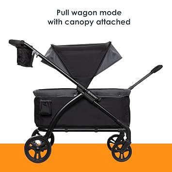 Baby Trend Expedition 2 in 1 Push or Pull Stroller Wagon with Canopy, Choose Between Car Seat Adapter or Built in Seating for 2 Children, Madrid Black