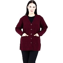 Women's Black Pocket Buttoned V-Neck Short Mother Wool Cardigan