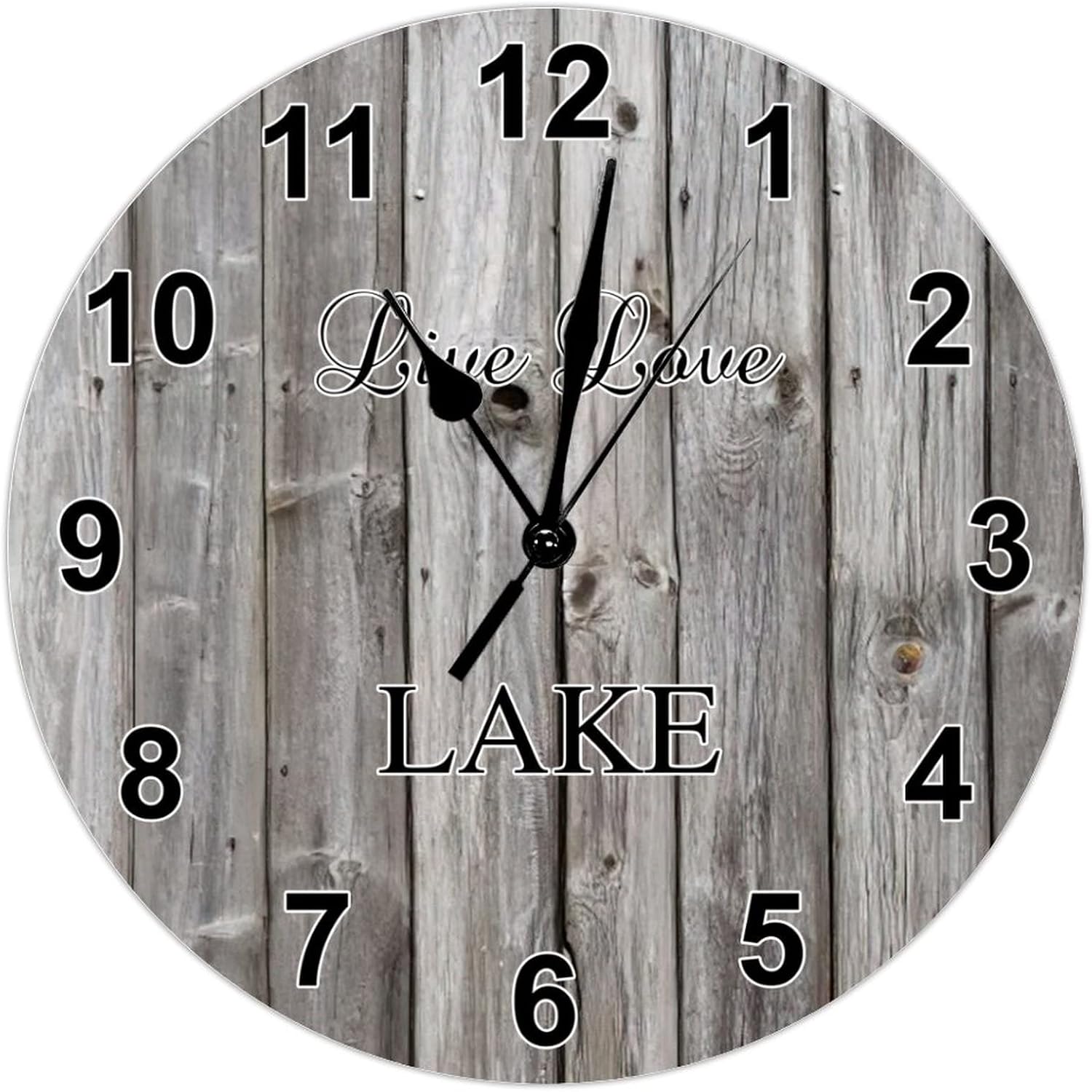 Vintage Farmhouse Clock Beach Decor Live Love Lake Clock for Wall Vintage Grey Wood Grain Wall Clocks Non-Ticking Battery Operated Round Clock for Living Room 15inch