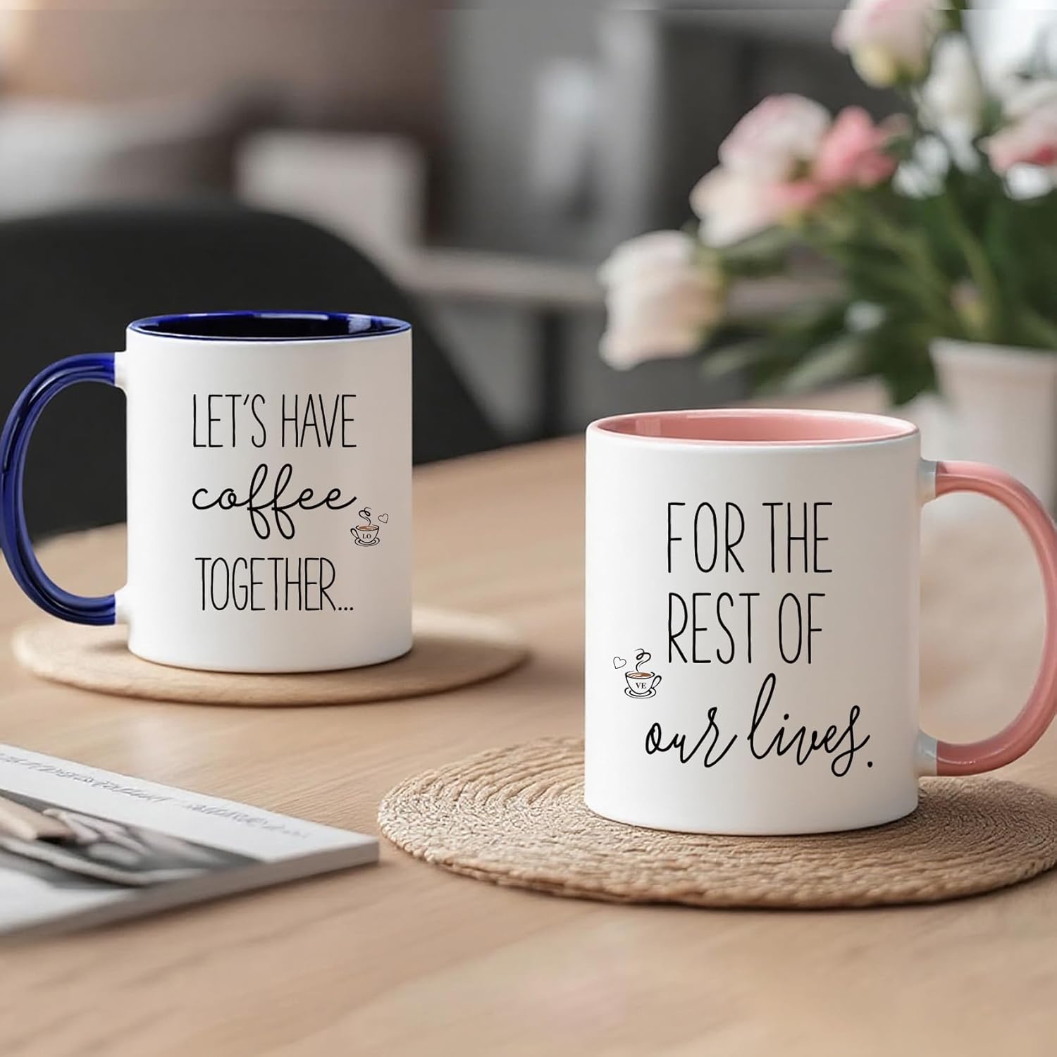 Engagement Gifts for Couples - Set of 2 Matching Coffee Mugs - 'Let's Have Coffee Together' Wedding, Anniversary, Birthday Gift (His and Hers Ceramic Cups) -60 - Image 5