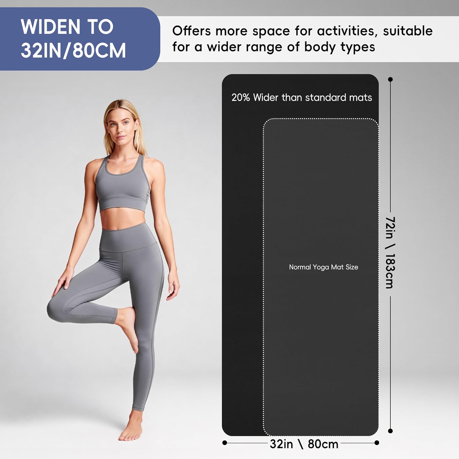 Extra Wide Yoga Mat 72"x 32" - Non Slip TPE Exercise Mat for Home Workout, 6mm High-Density Large Yoga Mat for Men & Women, Eco Friendly Pilates & Fitness Floor Mat with Carry Strap & Bag