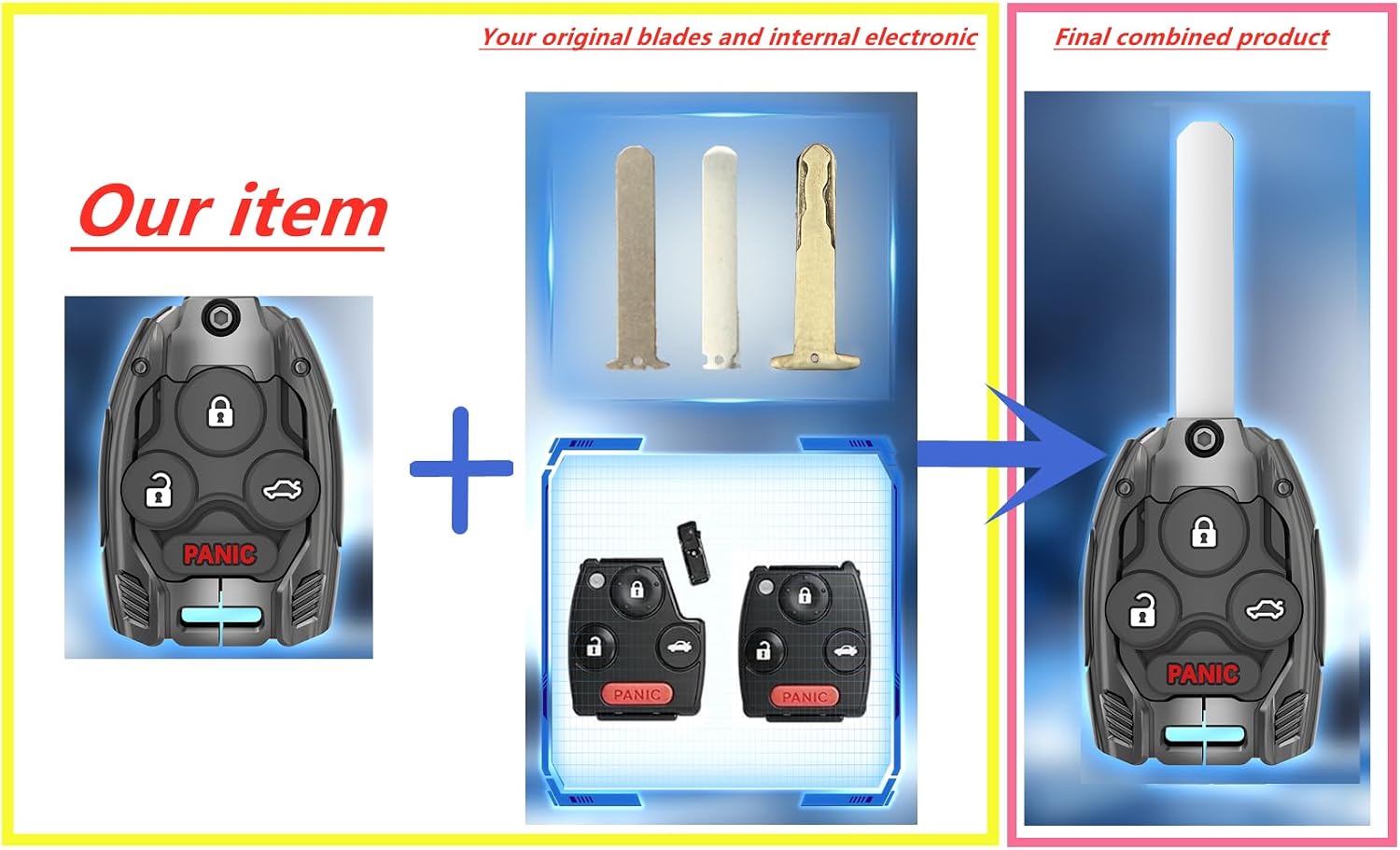 Keyless Entry Remote for Honda Key Fob Cover Protective Shell Fits for Honda Accord Civic EX Pilot Key Shell (4-Button-Black)