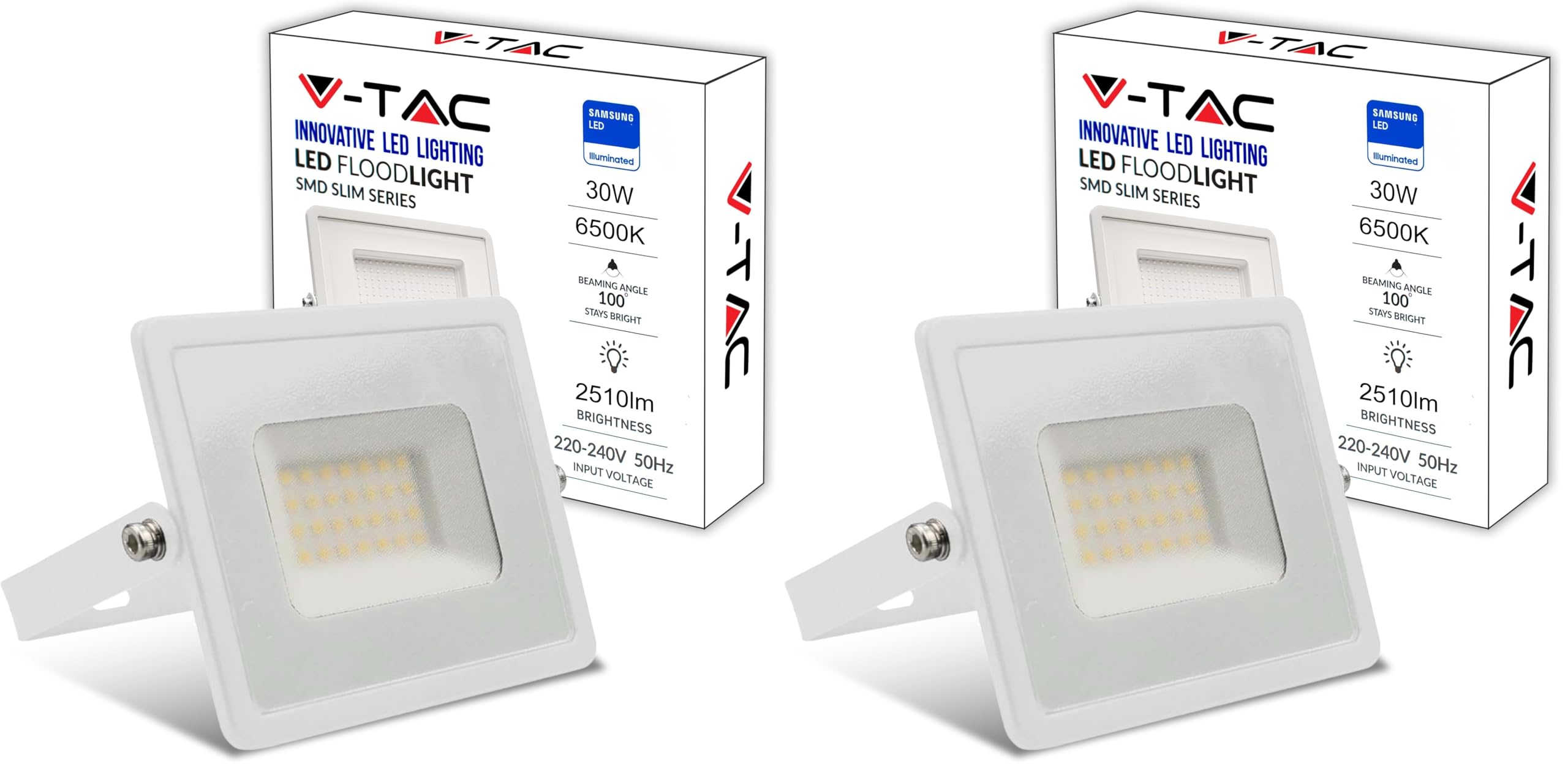 Projecteur LED Extérieur 30W V-TAC Étanche IP65 Blanc Froid 6500K pour Jardin et Maison Lot de 2