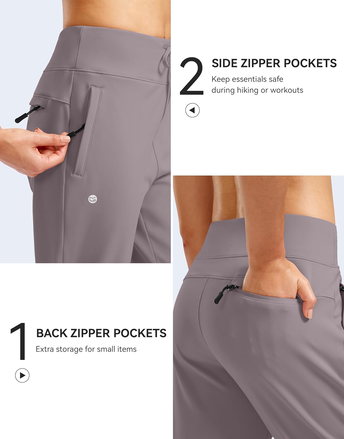 G Gradual Women's Fleece Lined Joggers Water Resistant Hiking Pants High Waisted Winter Thermal Sweatpants 3 Zipper Pockets - Image 5