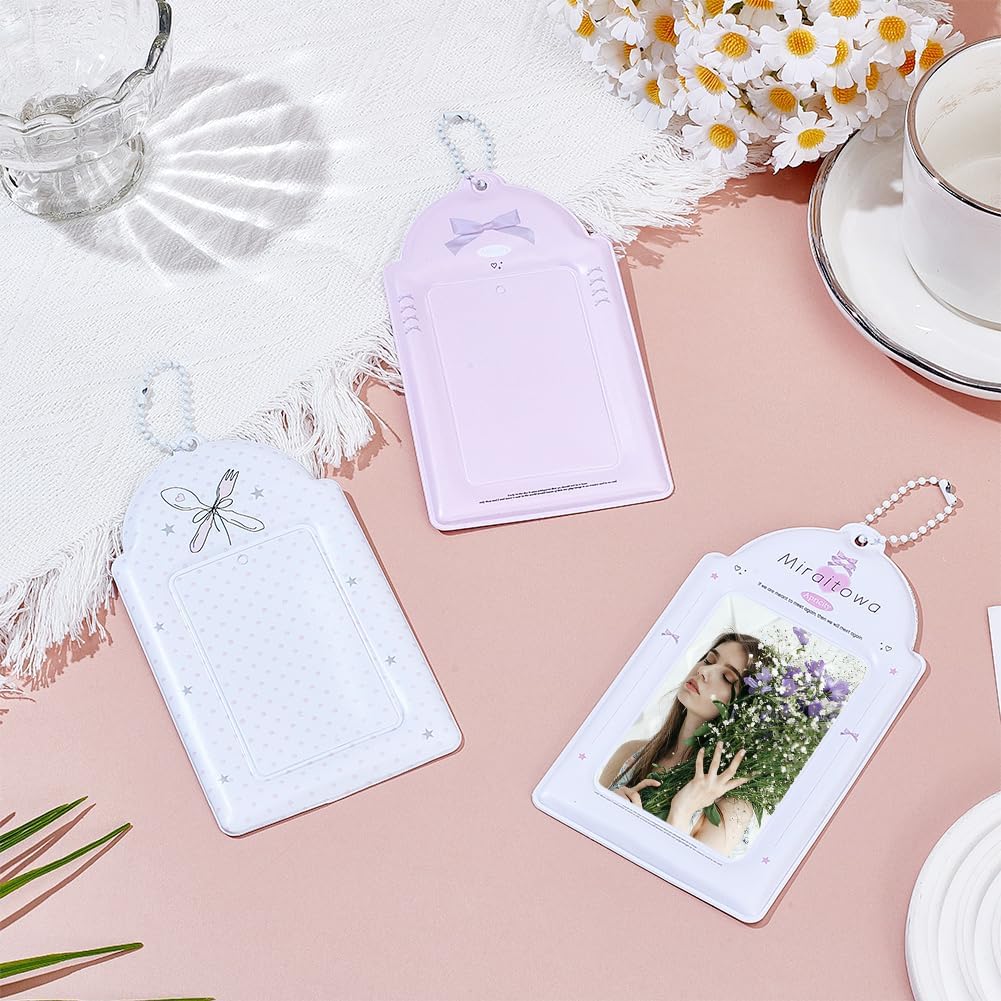 WEBEEDY 3 Styles Cute Bow Photocard Holder Keychain Photo Card Badge Holders Cute ID Badge Holder Protective Sleeves Bow Photocards Keychain for Men Women Bus Idol Card Album Protector Bag Decor