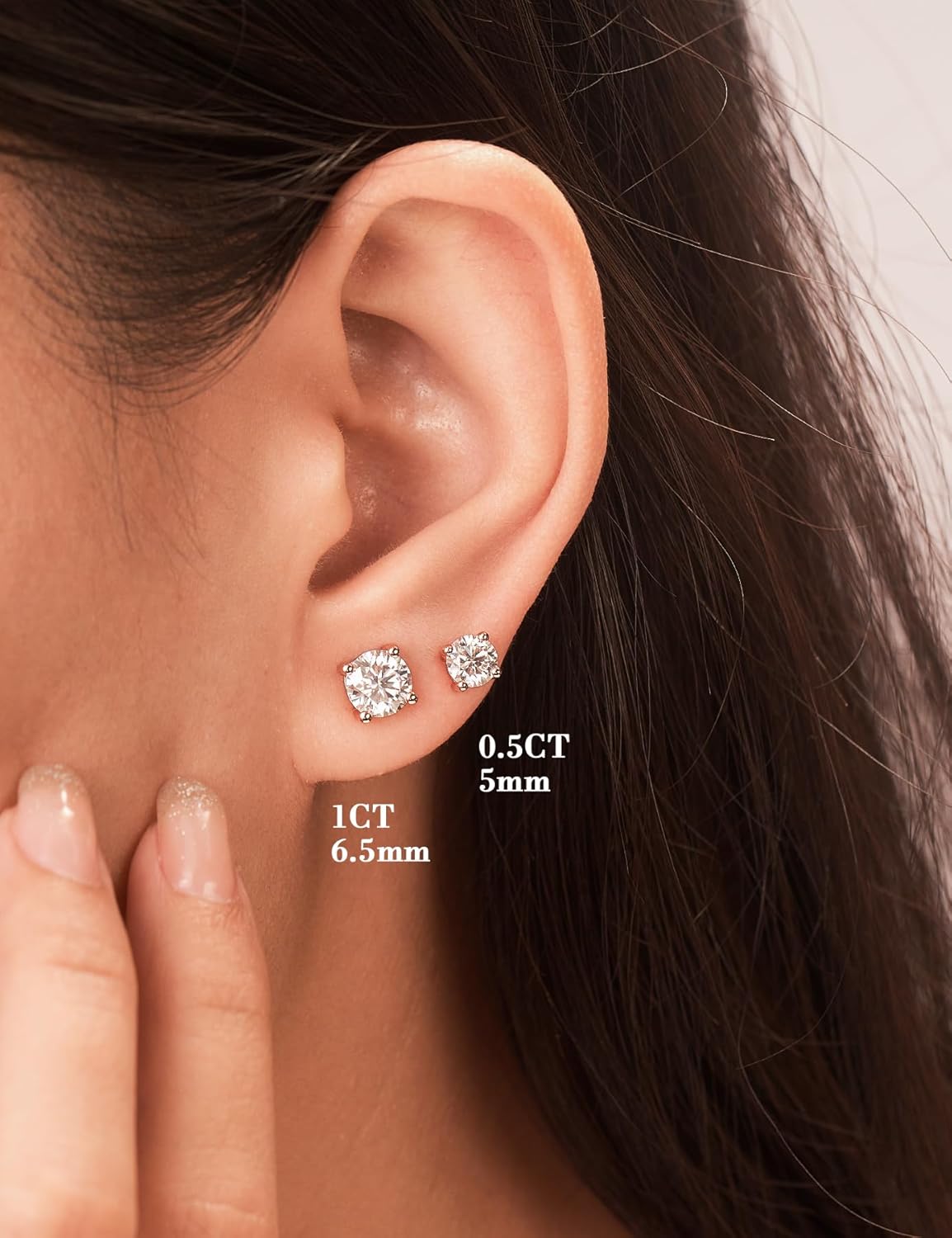 IMOLOVE Moissanite Stud Earrings for Women in Sterling Silver Hypoallergenic 1-3CT D Color Round Cut Moissante Earrings - Image 6