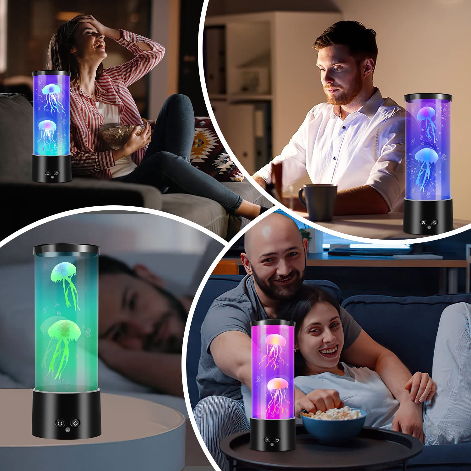 Herrselsam Lampa Jellyfish Jellyfish lampa lawowa RGB, 12 kolorów światła i 4 tryby świecenia, do domu, biura, pokoju, na biurko, lampka nocna dla dzieci, przyjaciół, ukochanych, prezent urodzinowy