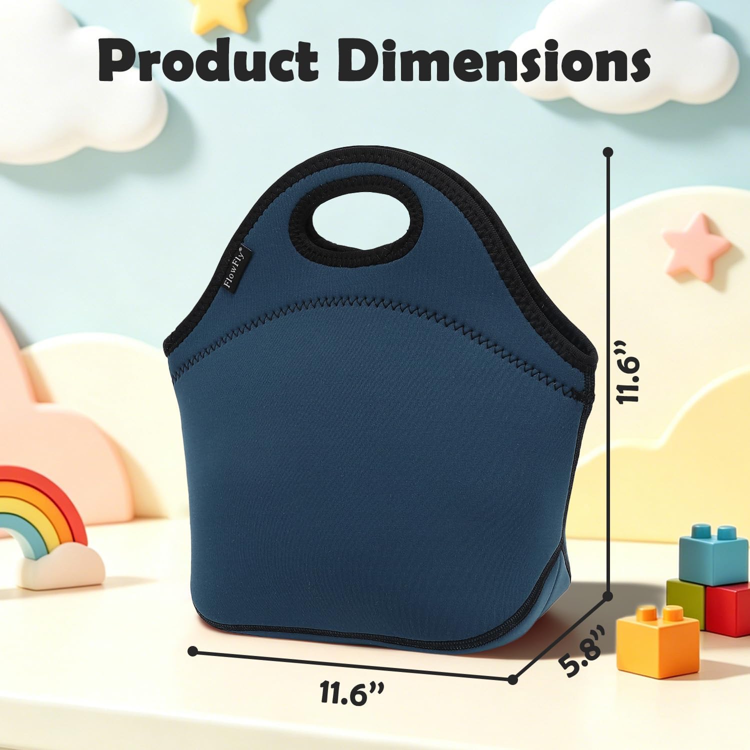 FlowFly Neoprene Kids Lunch box Insulated Soft Bag Mini Cooler Thermal Meal Tote Kit for Boys, Girls,Men,Women,School,Work, Office, Navy Blue image 4