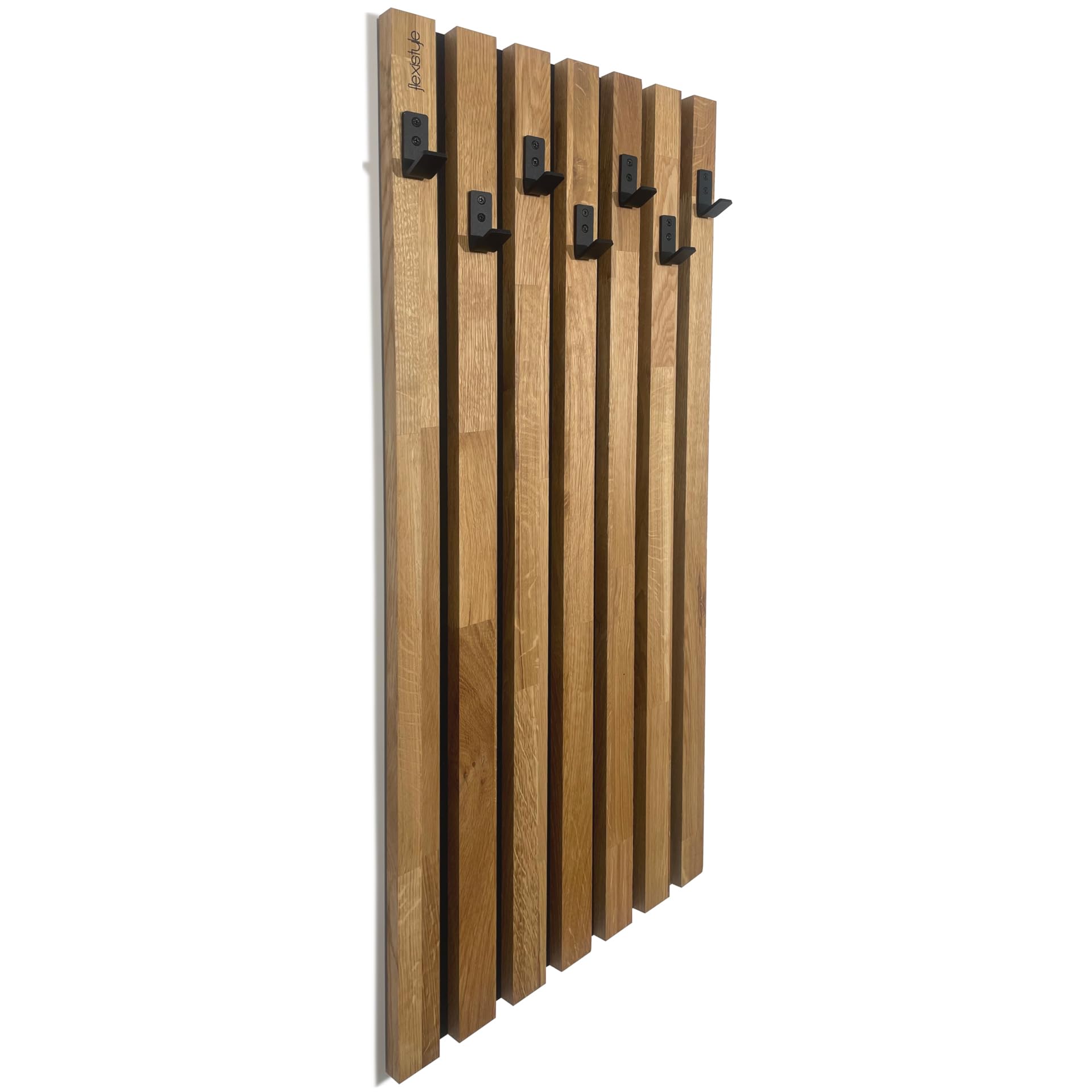 FLEXISTYLE Kleiderhaken wand Wandgarderobe Garderobe Holz Eiche Lamellen Schwarz modular Höhe 98cm (Hauptmodul A 40cm)