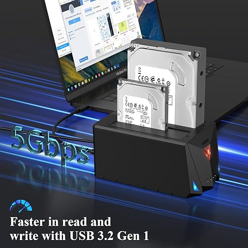 Miniatura 2 de FIDECO Estación de acoplamiento USB 3.2 Gen 1 a disco duro, base de disco duro para 2.5 o 3.5 pulgadas SATA IIIIII HDD SSD con duplicador de disco