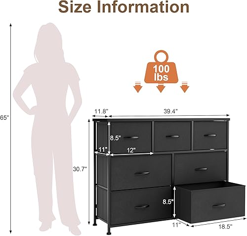 Miniatura 3 de Flamaker Cómoda para dormitorio, cómoda de 9 cajones, cómoda ancha, cajones de almacenamiento de tela, organizador de almacenamiento negro para