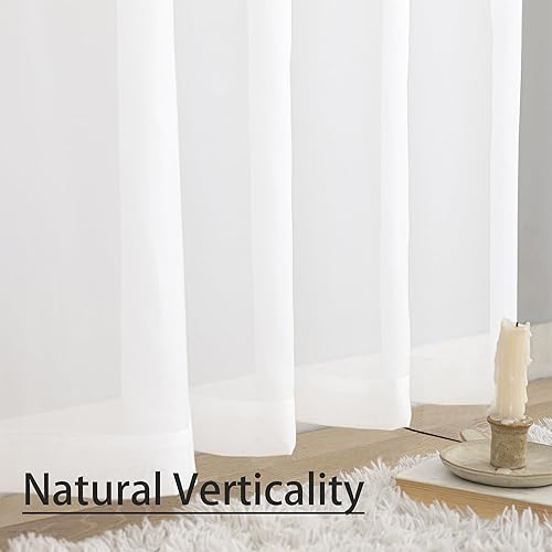 Miniatura 5 de Karseteli 2 paneles de cortinas semitransparentes de gasa blanca de 72 pulgadas de largo, con bolsillo para cortinero, tratamiento de ventana para