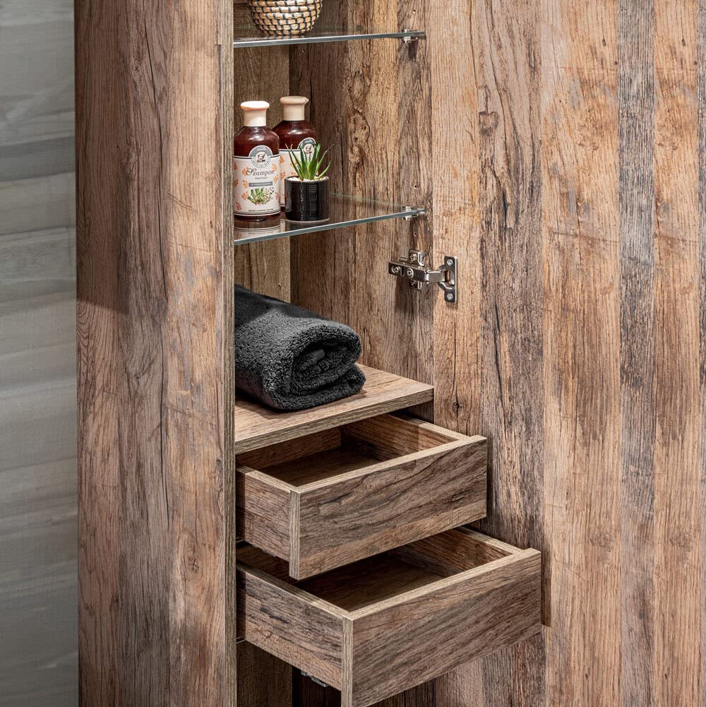 Mobile Bagno Lomadox 160 Cm, Grigio Talpa Con Interno Rovere Vintage - 4 Cassetti Soft-Close