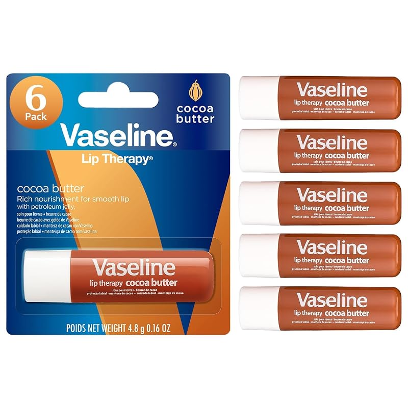Bálsamo labial Vaseline Lip Therapy Cocoa Butter com manteiga de cacau, Pacote com 6, 4,7 g cada