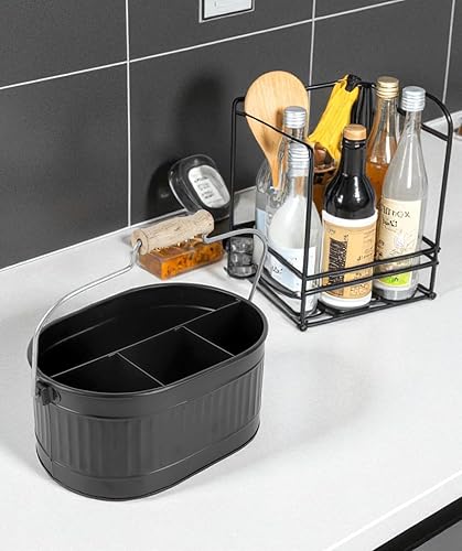 Miniatura 6 de CLEENTABLE Organizador rústico galvanizado para utensilios Soporte de cubiertos de granja para cocina, comedor, picnic, fiestas, organizador de