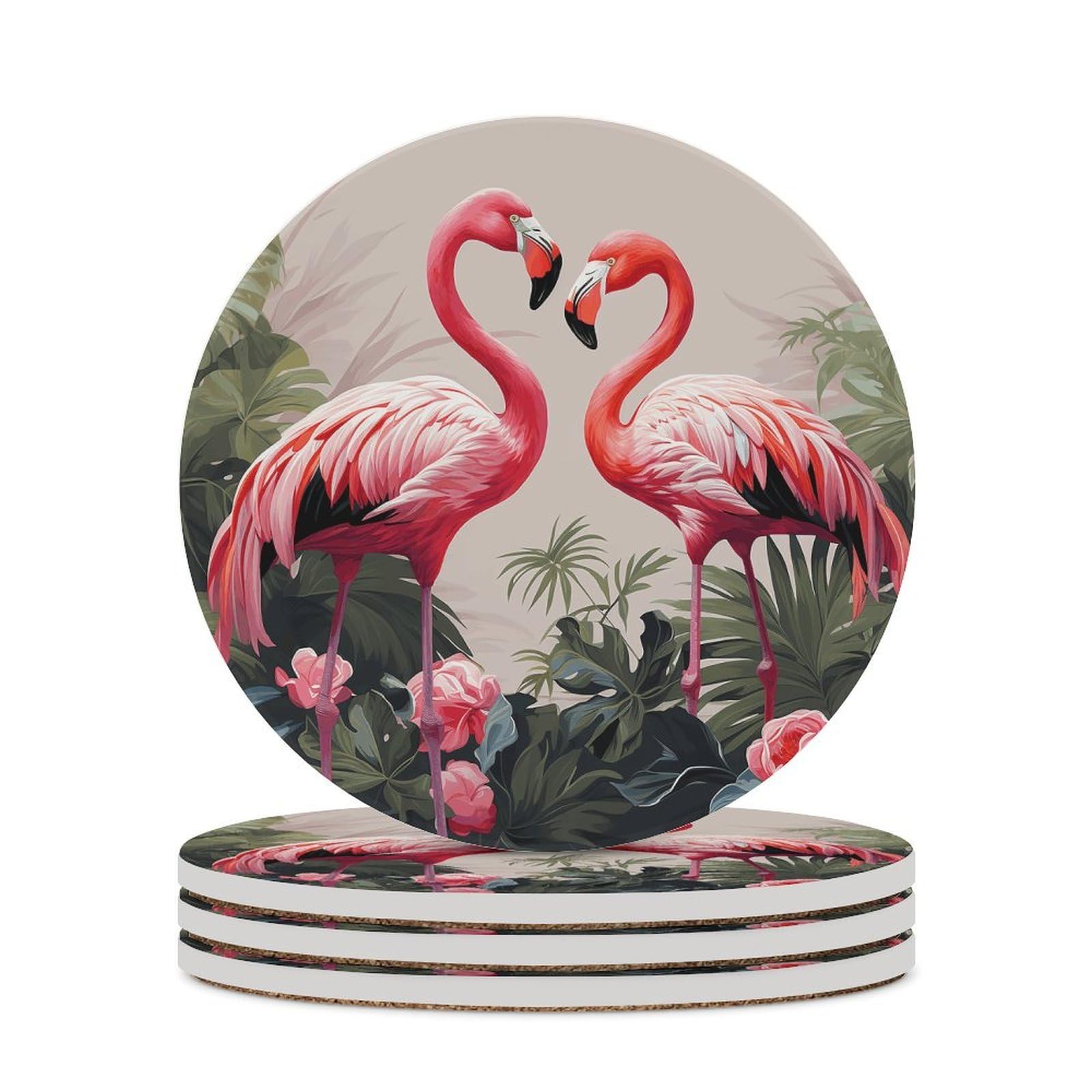 Dessous de verre céramique flamant rose anti-tache et anti-rayure avec support liège isolant