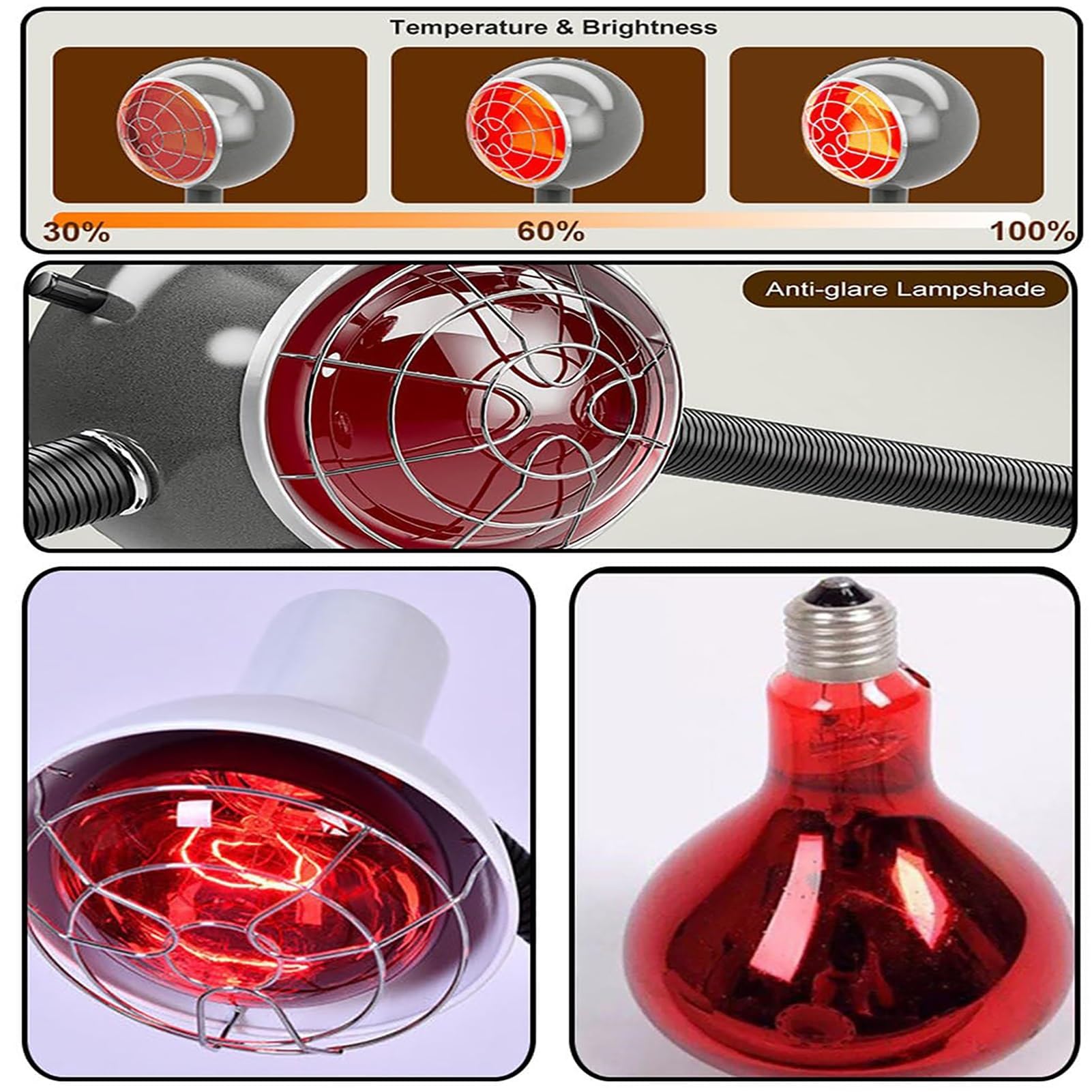 750 W Podczerwień Ciepła Lampa Z Czerwonym Światłem, Stałe Suszenie Akceleratora, Regulowana Wysokość od 130 do 155 Cm, 5 Niezależnych Żarówek Kontroli Temperatury