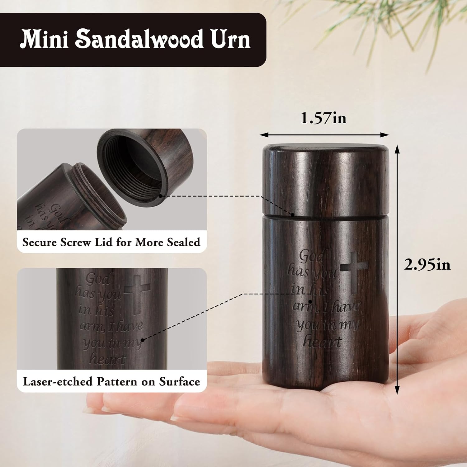 SOITIS Small Urns for Human Ashes 2.9 Inch Cross Sandalwood Mini Urns for Ashes Decorative Urn Wooden Urn Keepsake Cremation Ash Tiny Urns - Image 2