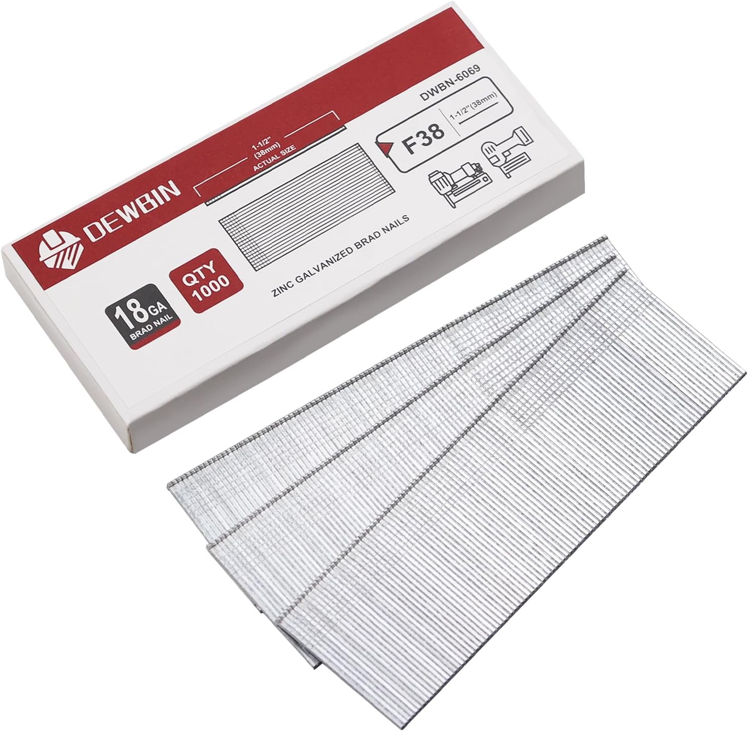 18 Gauge Brad Nails, 1000 Counts 1-1/2-inch 18 GA Brad Nails, Galvanized Nails for Nail Gun, Finishing Nail Gun Nails for Pneumatic, Electric Brad Nailer Gun